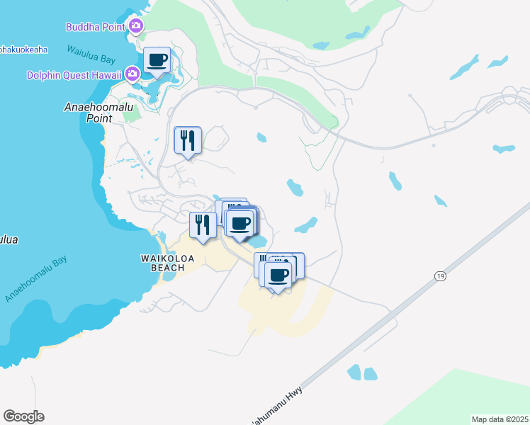 map of restaurants, bars, coffee shops, grocery stores, and more near 69-200 Pohakulana Place in Waikoloa Village