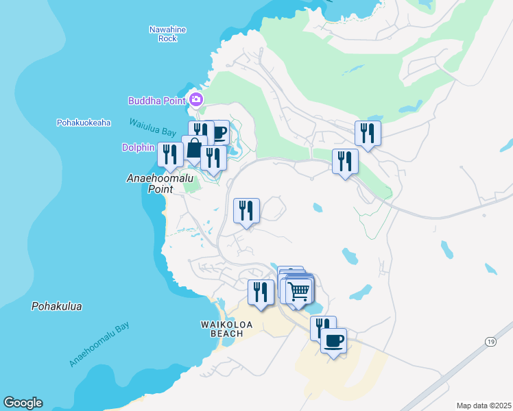 map of restaurants, bars, coffee shops, grocery stores, and more near 69-1035 Keana Place in Waikoloa Village