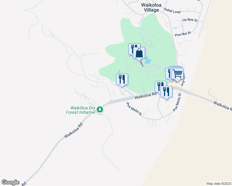 map of restaurants, bars, coffee shops, grocery stores, and more near 68-3939 Mulei Place in Waikoloa Village