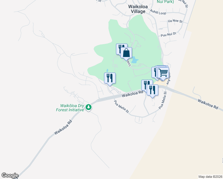 map of restaurants, bars, coffee shops, grocery stores, and more near 68-1745 Waikoloa Road in Waikoloa Village