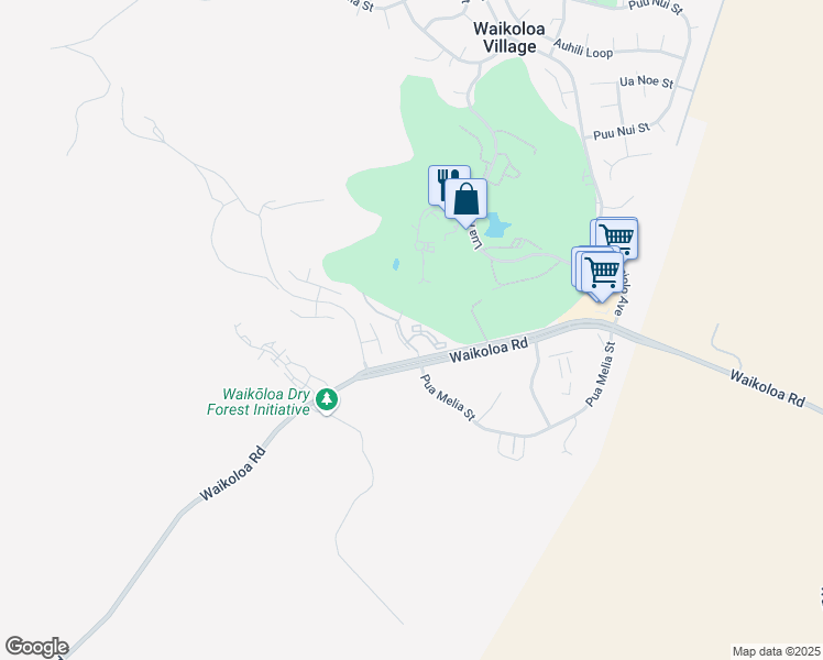 map of restaurants, bars, coffee shops, grocery stores, and more near 68-1745 Waikoloa Road in Waikoloa Village