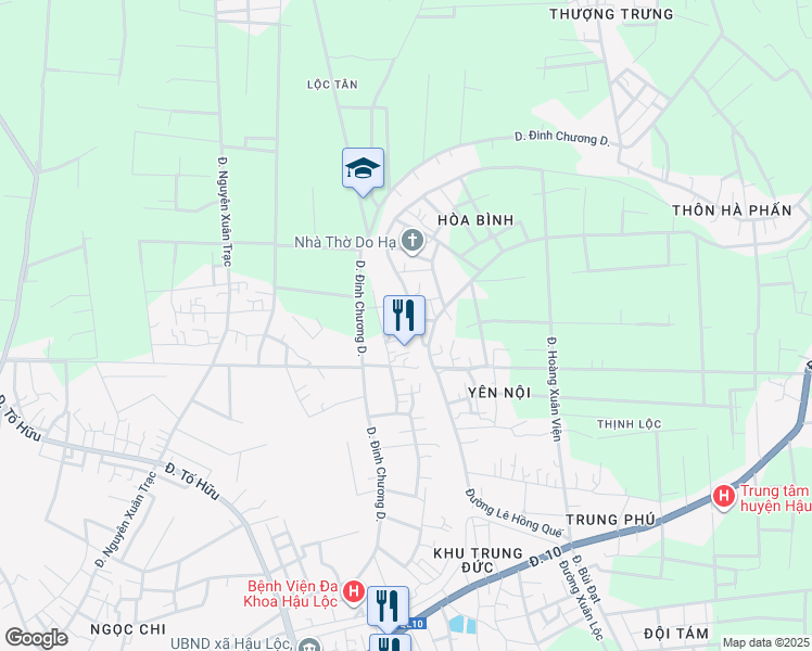 map of restaurants, bars, coffee shops, grocery stores, and more near in Hau Loc District