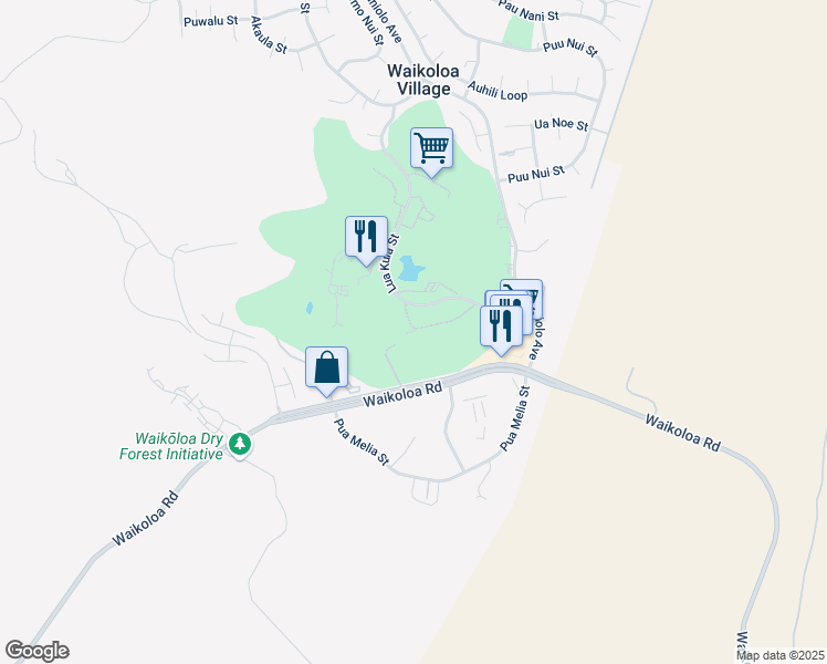 map of restaurants, bars, coffee shops, grocery stores, and more near 68-3888 Lua Kula St in Waikoloa Village