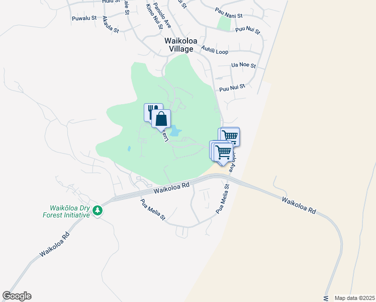 map of restaurants, bars, coffee shops, grocery stores, and more near 68-3890 Lua Kula Street in Waikoloa Village