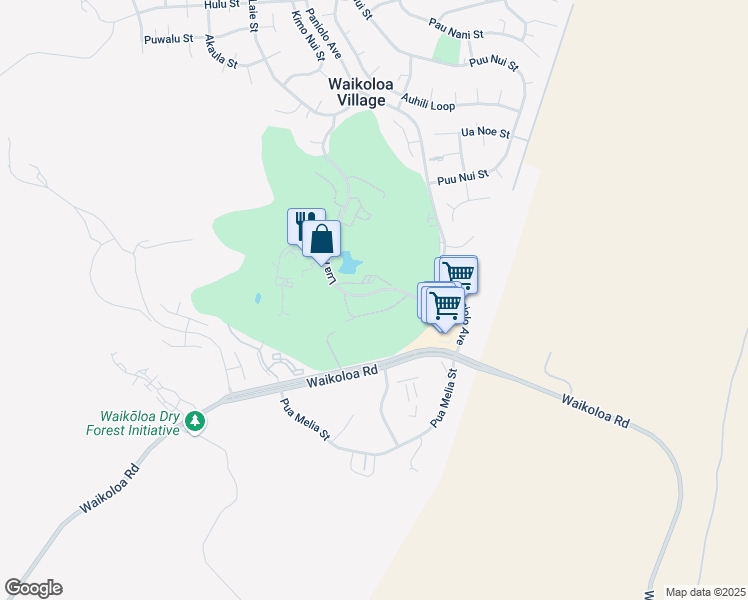 map of restaurants, bars, coffee shops, grocery stores, and more near 68-3890 Lua Kula Street in Waikoloa Village