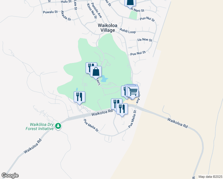 map of restaurants, bars, coffee shops, grocery stores, and more near 68-3890 Lua Kula Street in Waikoloa Village