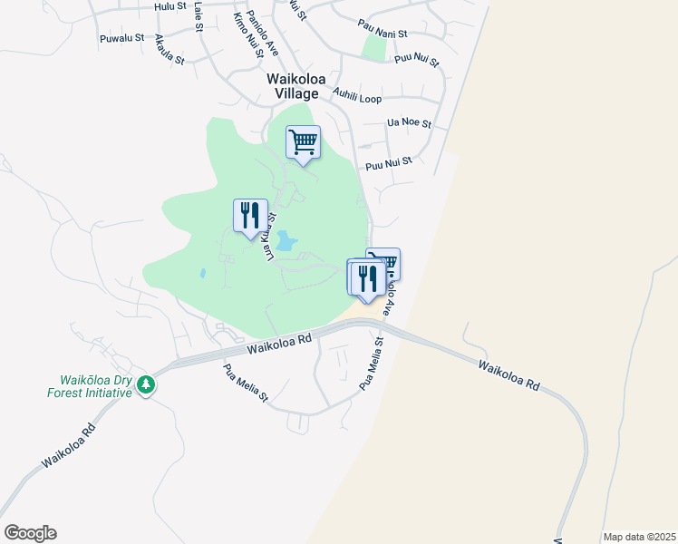 map of restaurants, bars, coffee shops, grocery stores, and more near 68-3888 Lua Kula Street in Waikoloa Village