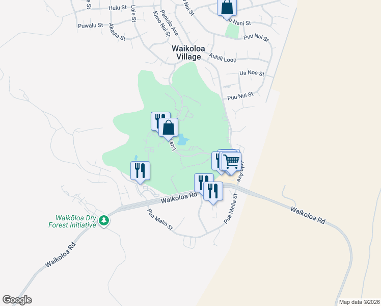 map of restaurants, bars, coffee shops, grocery stores, and more near 2205 Lua Kula Street in Waikoloa Village