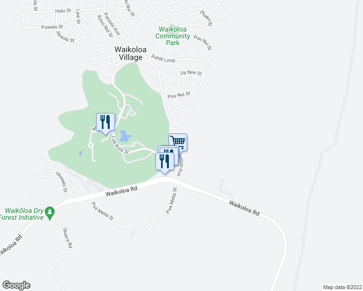 map of restaurants, bars, coffee shops, grocery stores, and more near 68-3907 Paniolo Avenue in Waikoloa Village