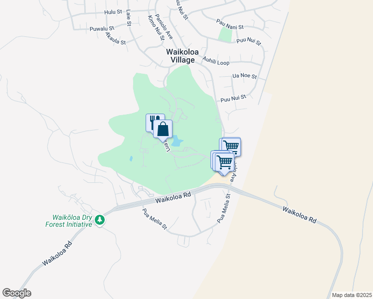 map of restaurants, bars, coffee shops, grocery stores, and more near 68-3890 Lua Kula Street in Waikoloa Village