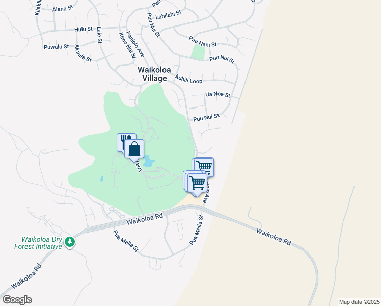 map of restaurants, bars, coffee shops, grocery stores, and more near 68-3890 Paniolo Avenue in Waikoloa Village