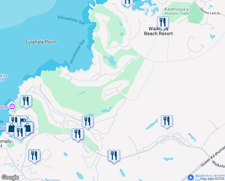 map of restaurants, bars, coffee shops, grocery stores, and more near 68-1122 Na Ala Hele Road in Waimea