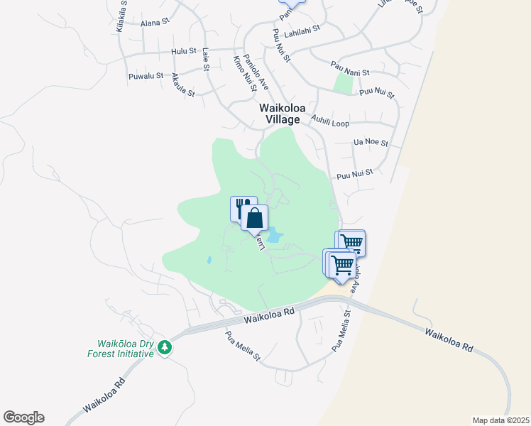 map of restaurants, bars, coffee shops, grocery stores, and more near 68-3831 Lua Kula Street in Waikoloa Village