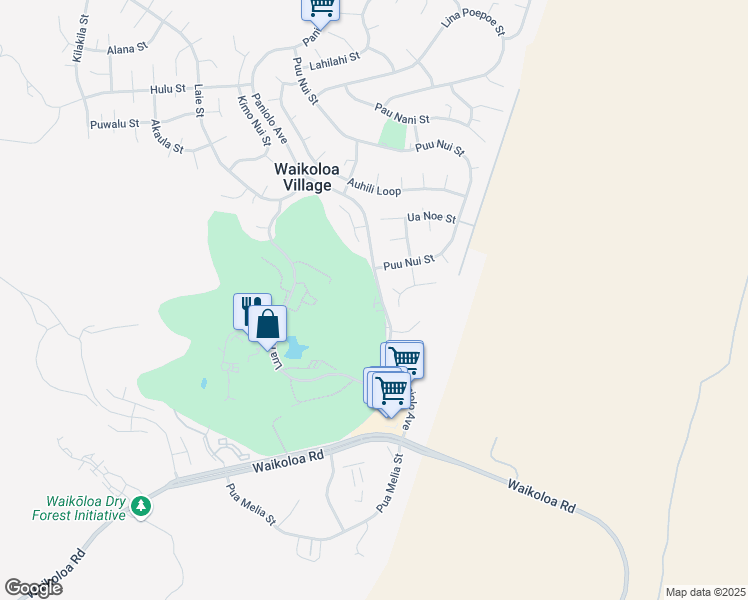 map of restaurants, bars, coffee shops, grocery stores, and more near 68-3868 Paniolo Avenue in Waikoloa Village