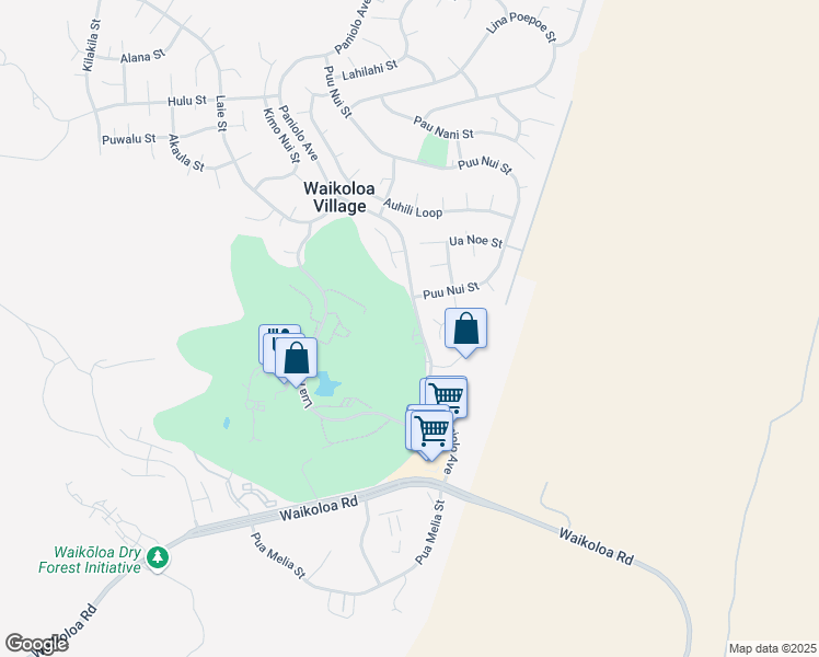 map of restaurants, bars, coffee shops, grocery stores, and more near 68-3868 Paniolo Avenue in Waikoloa Village