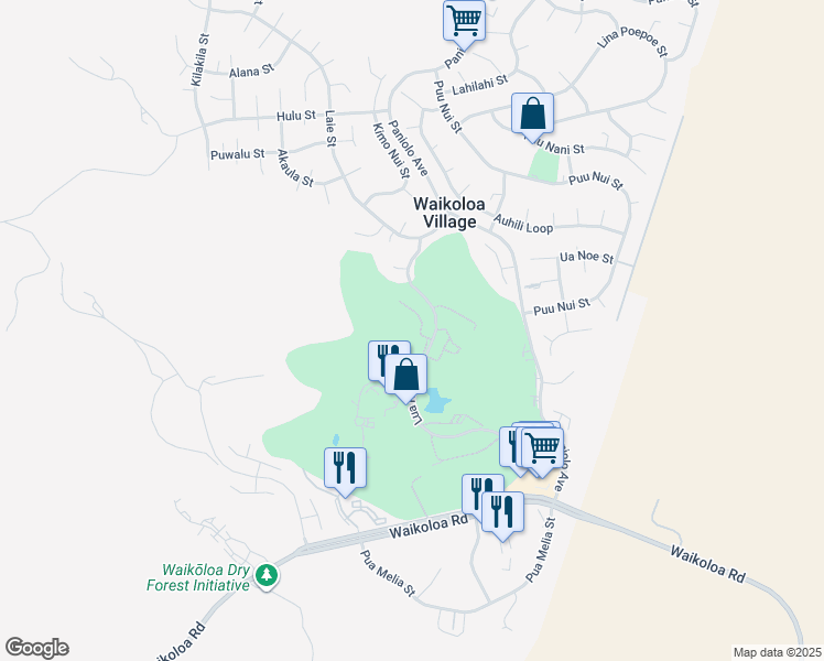 map of restaurants, bars, coffee shops, grocery stores, and more near 68-3818 Lua Kula Street in Waikoloa Village