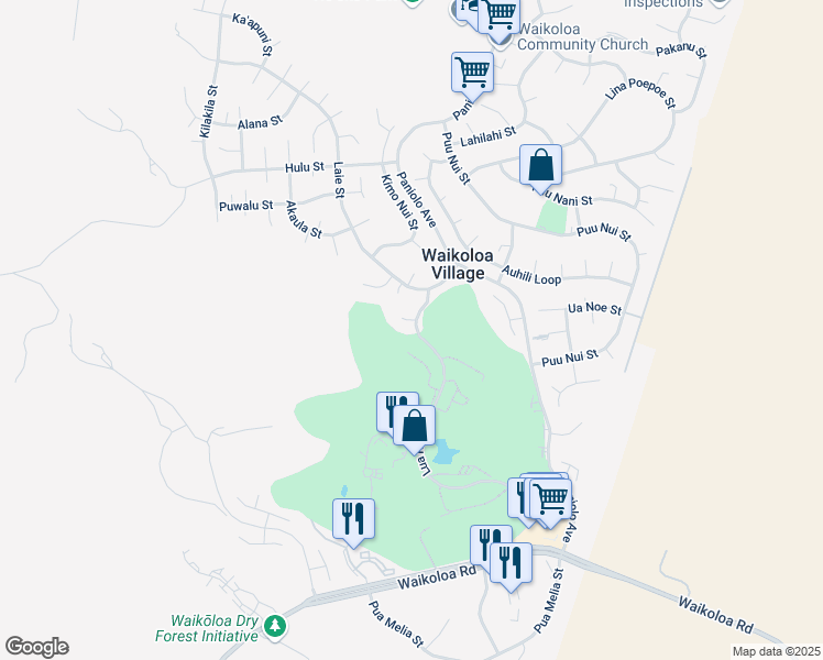 map of restaurants, bars, coffee shops, grocery stores, and more near 68-1784 Lua Kula Place in Waikoloa Village