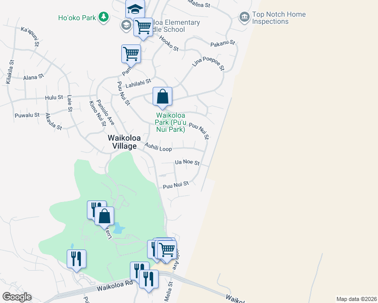 map of restaurants, bars, coffee shops, grocery stores, and more near 68-1886 Auhili Loop in Waikoloa Village