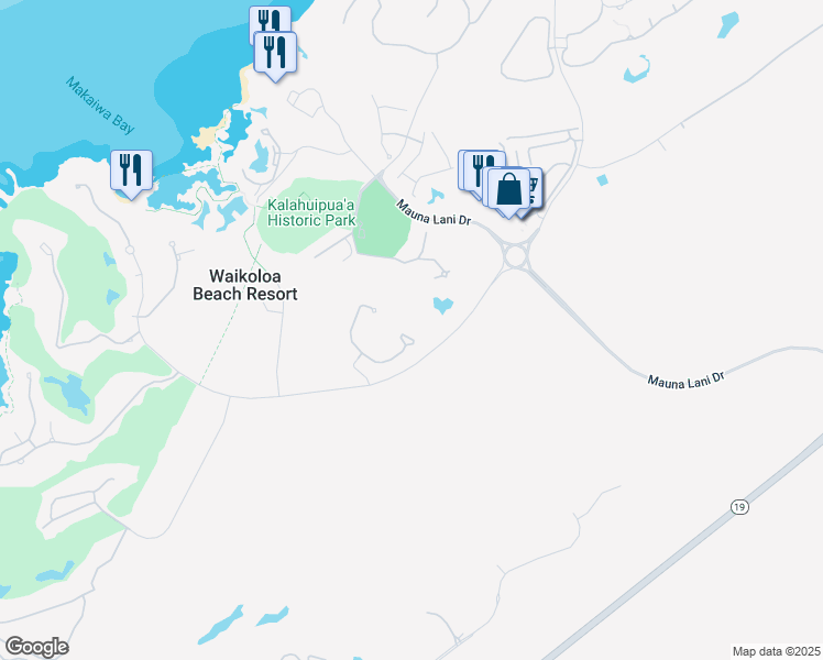 map of restaurants, bars, coffee shops, grocery stores, and more near 68-129 East Pukaua Place in Waimea