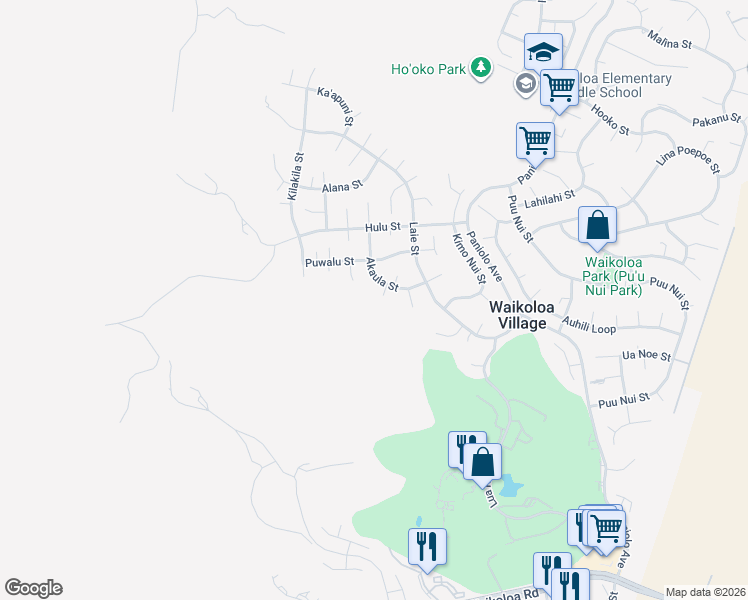 map of restaurants, bars, coffee shops, grocery stores, and more near 68-1706 Akaula Court in Waikoloa Village