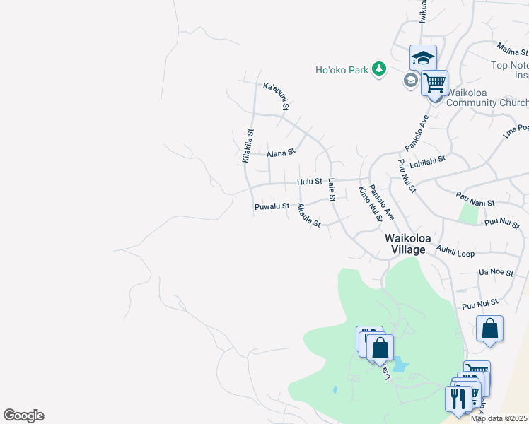 map of restaurants, bars, coffee shops, grocery stores, and more near 68-1749 Kualapa Place in Waikoloa Village