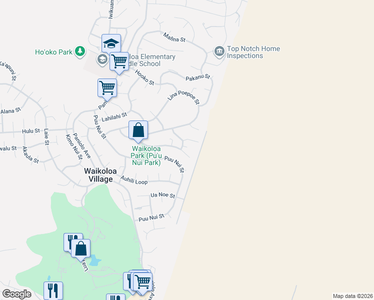 map of restaurants, bars, coffee shops, grocery stores, and more near 68-3728 Ehako Street in Waikoloa Village