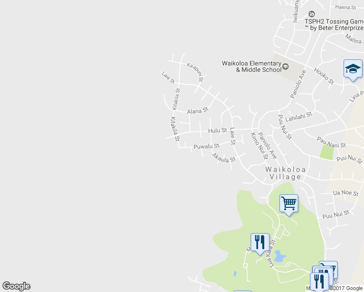 map of restaurants, bars, coffee shops, grocery stores, and more near 68-1749 Kualapa Place in Waikoloa Village