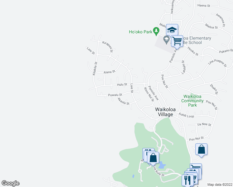 map of restaurants, bars, coffee shops, grocery stores, and more near 68-1726 Akaula Street in Waikoloa Village