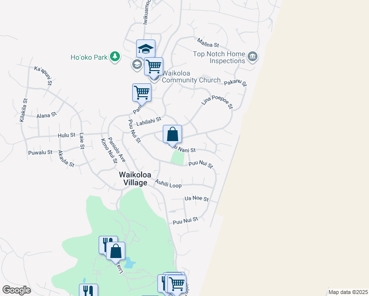 map of restaurants, bars, coffee shops, grocery stores, and more near 68-1841 Pau Nani Street in Waikoloa Village