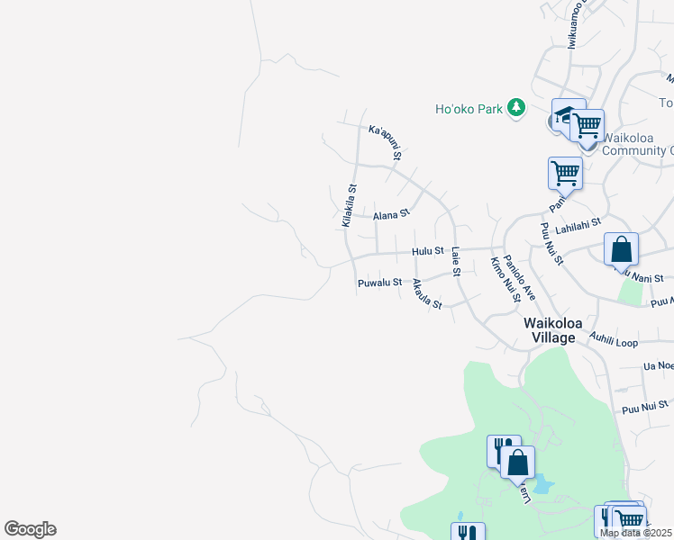 map of restaurants, bars, coffee shops, grocery stores, and more near 68-1694 Hulu Street in Waikoloa Village