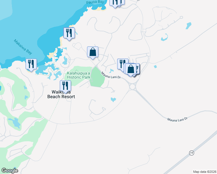 map of restaurants, bars, coffee shops, grocery stores, and more near 68-1375 Pauoa Place in Waimea