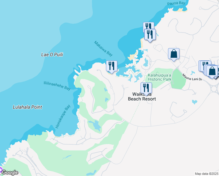 map of restaurants, bars, coffee shops, grocery stores, and more near 68-1004 Konane Court in Waimea