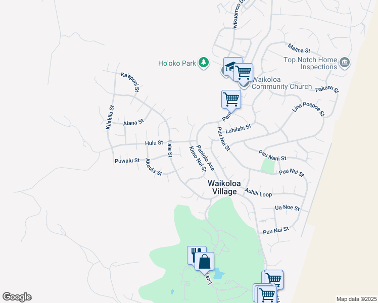 map of restaurants, bars, coffee shops, grocery stores, and more near 68-1719 Halona Place in Waikoloa Village