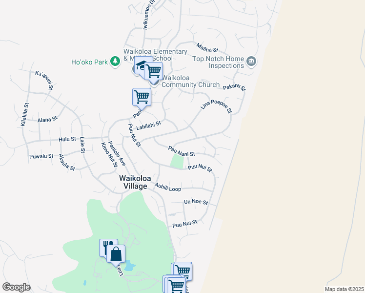 map of restaurants, bars, coffee shops, grocery stores, and more near 68-1841 Pau Nani Street in Waikoloa Village