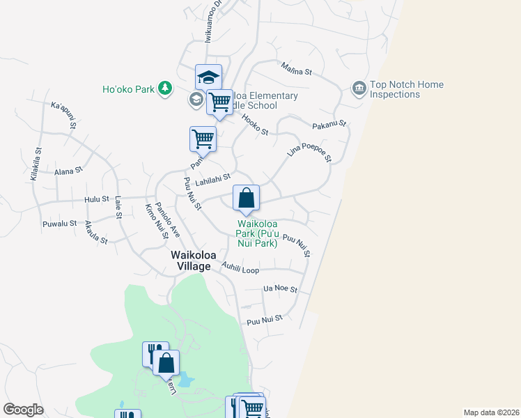 map of restaurants, bars, coffee shops, grocery stores, and more near 68-1841 Pau Nani Street in Waikoloa Village