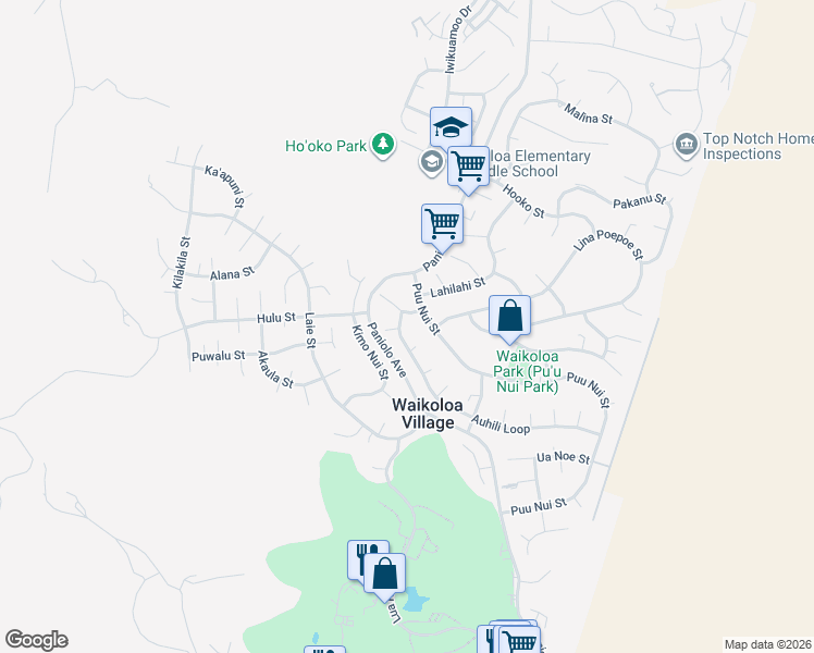 map of restaurants, bars, coffee shops, grocery stores, and more near 68-1767 Puu Nui Place in Waikoloa Village
