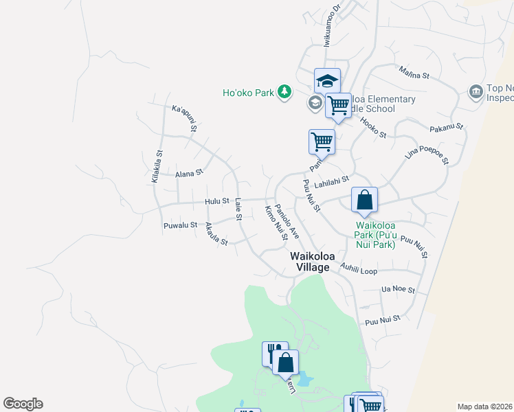 map of restaurants, bars, coffee shops, grocery stores, and more near 68-3700 Kimo Nui Street in Waikoloa Village
