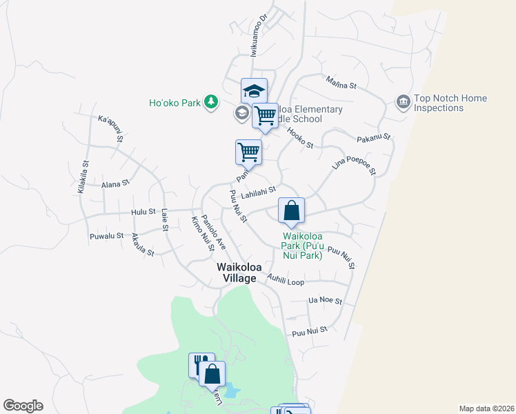 map of restaurants, bars, coffee shops, grocery stores, and more near 68-1791 Lina Poepoe Street in Waikoloa Village