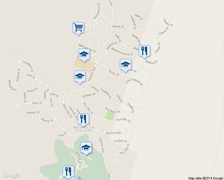 map of restaurants, bars, coffee shops, grocery stores, and more near 68-1790 Uala Place in Waikoloa Village