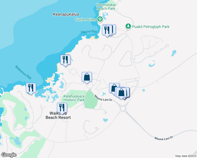 map of restaurants, bars, coffee shops, grocery stores, and more near 68-1311 North Pauoa Road in Waimea