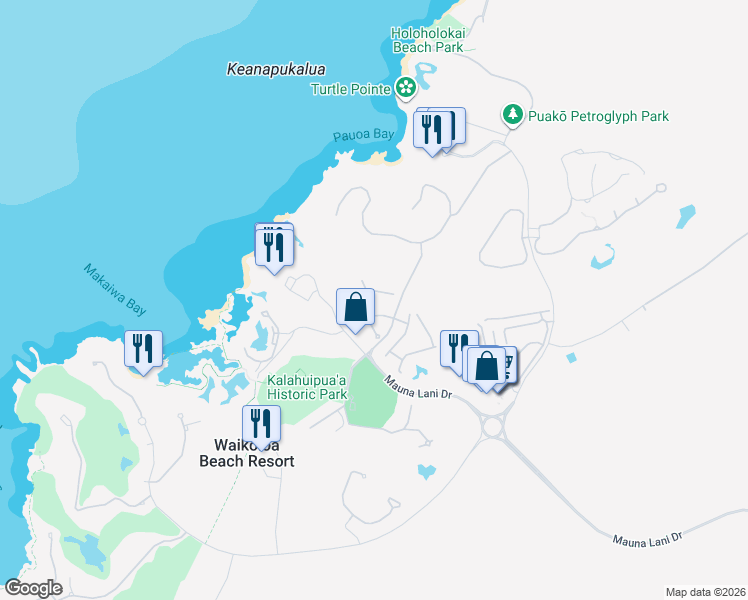 map of restaurants, bars, coffee shops, grocery stores, and more near 68-1312 North Pauoa Road in Waimea