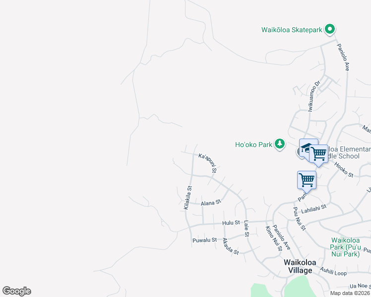 map of restaurants, bars, coffee shops, grocery stores, and more near 68-1607 Ho'olauna Way in Waimea