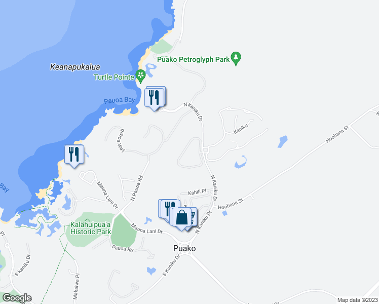 map of restaurants, bars, coffee shops, grocery stores, and more near 68-1125 North Kaniku Drive in Waimea