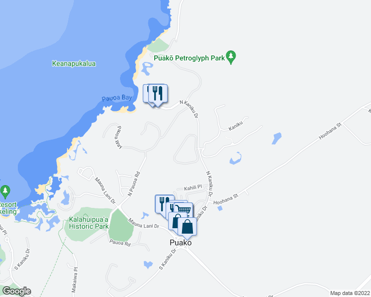 map of restaurants, bars, coffee shops, grocery stores, and more near 68-1125 North Kaniku Drive in Waimea