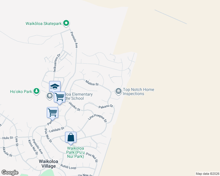 map of restaurants, bars, coffee shops, grocery stores, and more near 68-3588 Malina Street in Waikoloa Village