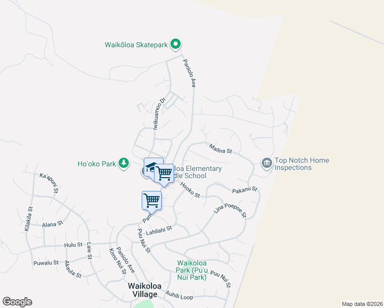 map of restaurants, bars, coffee shops, grocery stores, and more near 68-3518 Malina Street in Waikoloa Village