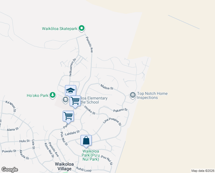 map of restaurants, bars, coffee shops, grocery stores, and more near 68-3561 Malina Street in Waikoloa Village