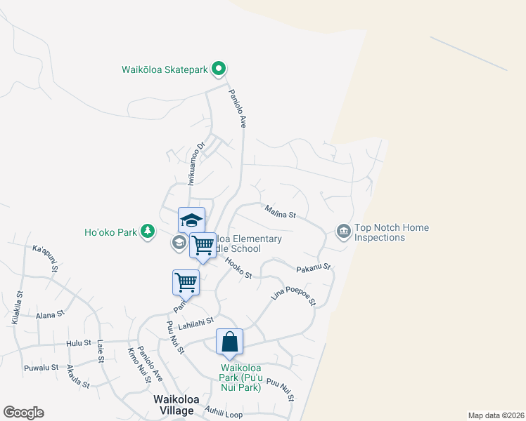 map of restaurants, bars, coffee shops, grocery stores, and more near 68-3538 Malina Street in Waikoloa Village