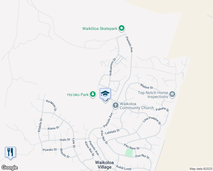 map of restaurants, bars, coffee shops, grocery stores, and more near 68-1696 Makuakane Street in Waikoloa Village