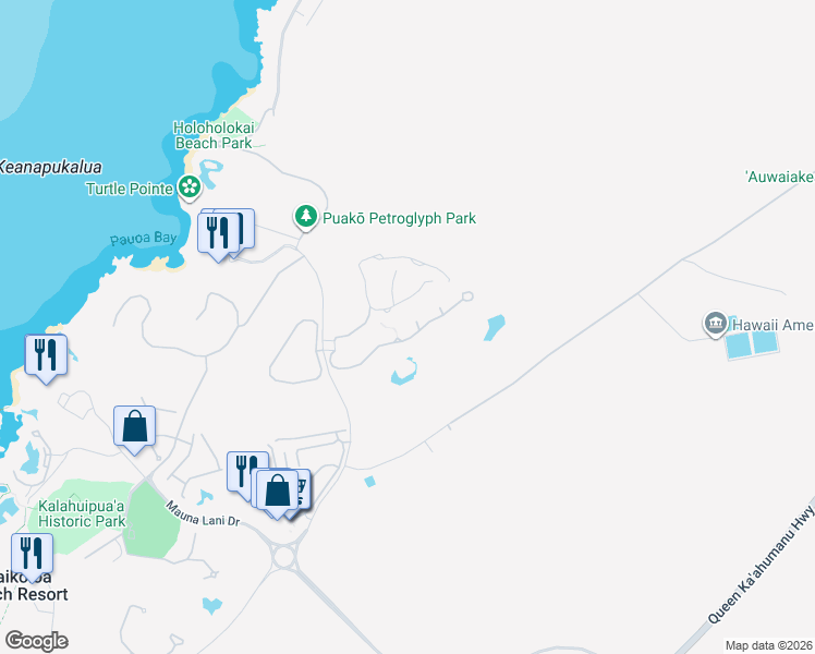 map of restaurants, bars, coffee shops, grocery stores, and more near 68-1118 North Kaniku Drive in Waimea